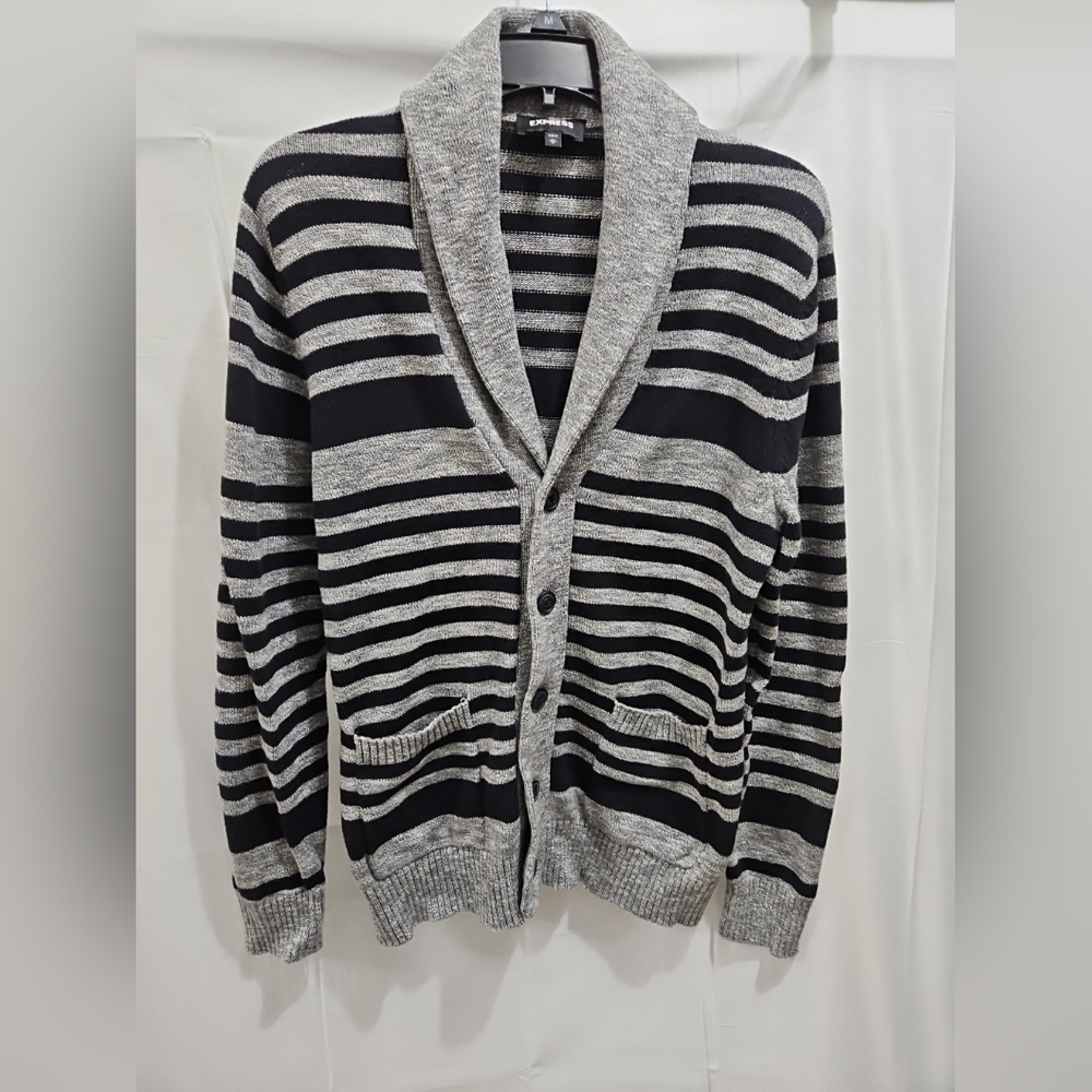 Express Black and Gray Striped Cardigan
